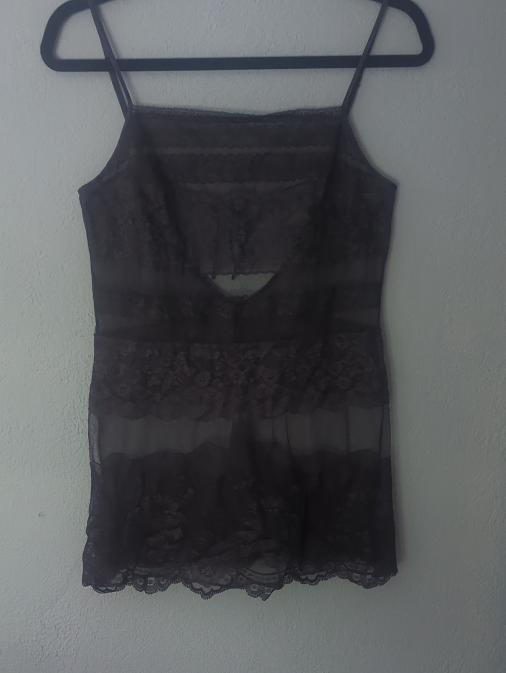 Victoria's Secret Black Sheer Lace-Trim Chemise